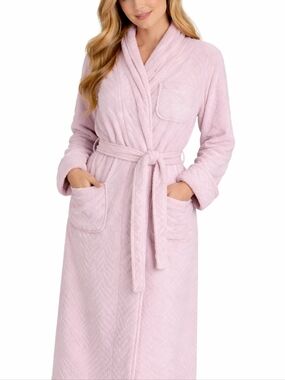 Lauren Ralph Lauren Plush Bath Robe Women Size S Pink Belted Pockets Monogram